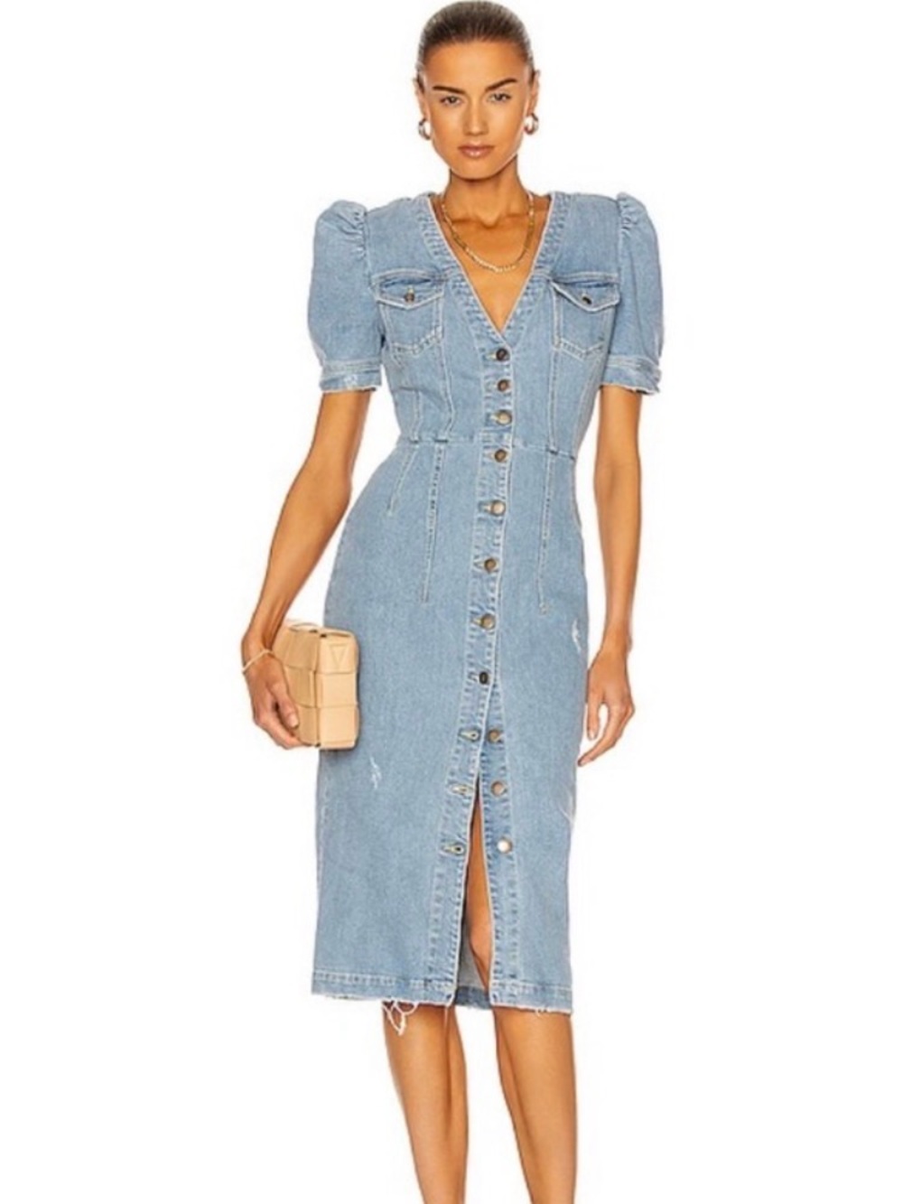 Retrofete Button-Front Midi Dress in Light Blue